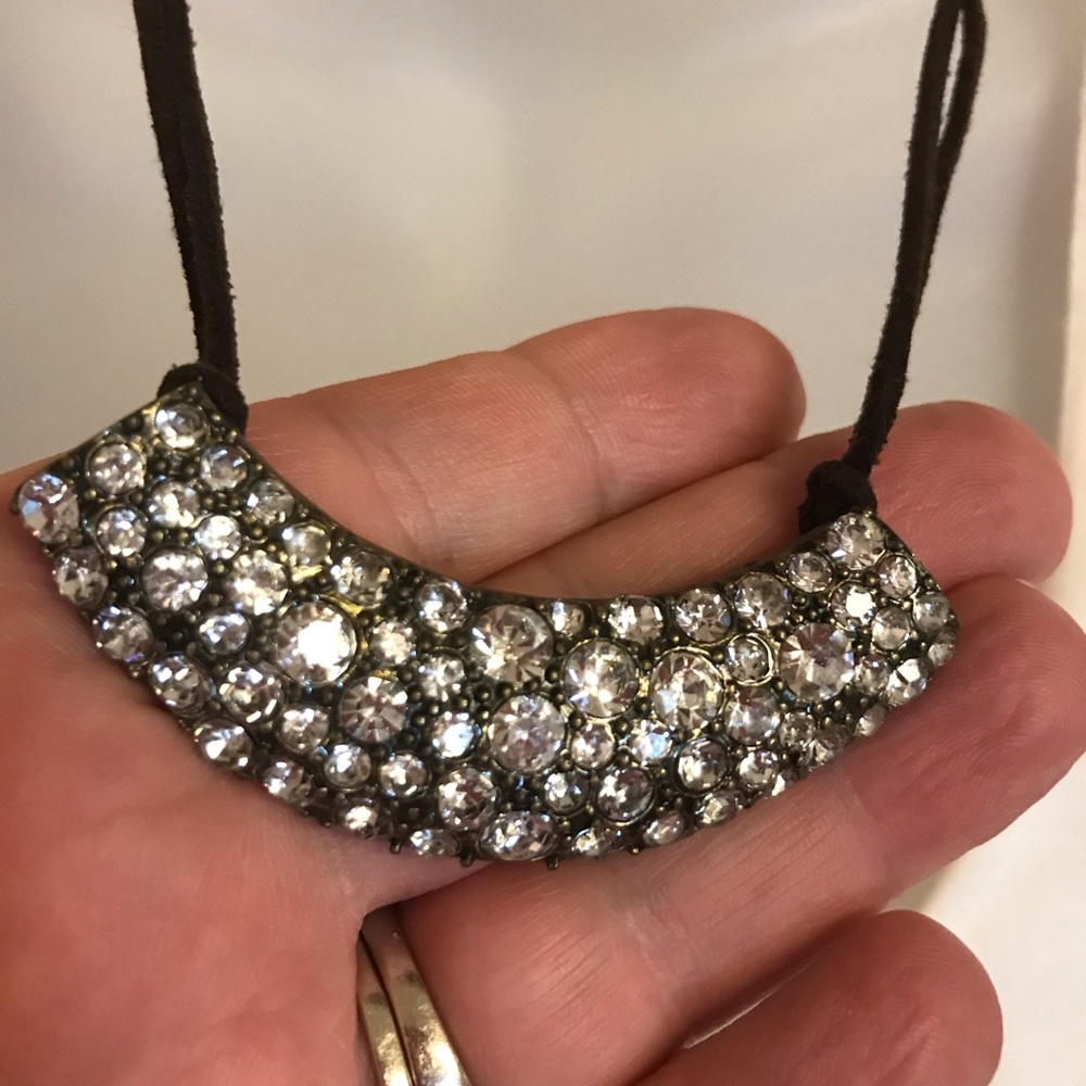 Rhinestone bling & leather cord Necklace. - Picture 2 of 4